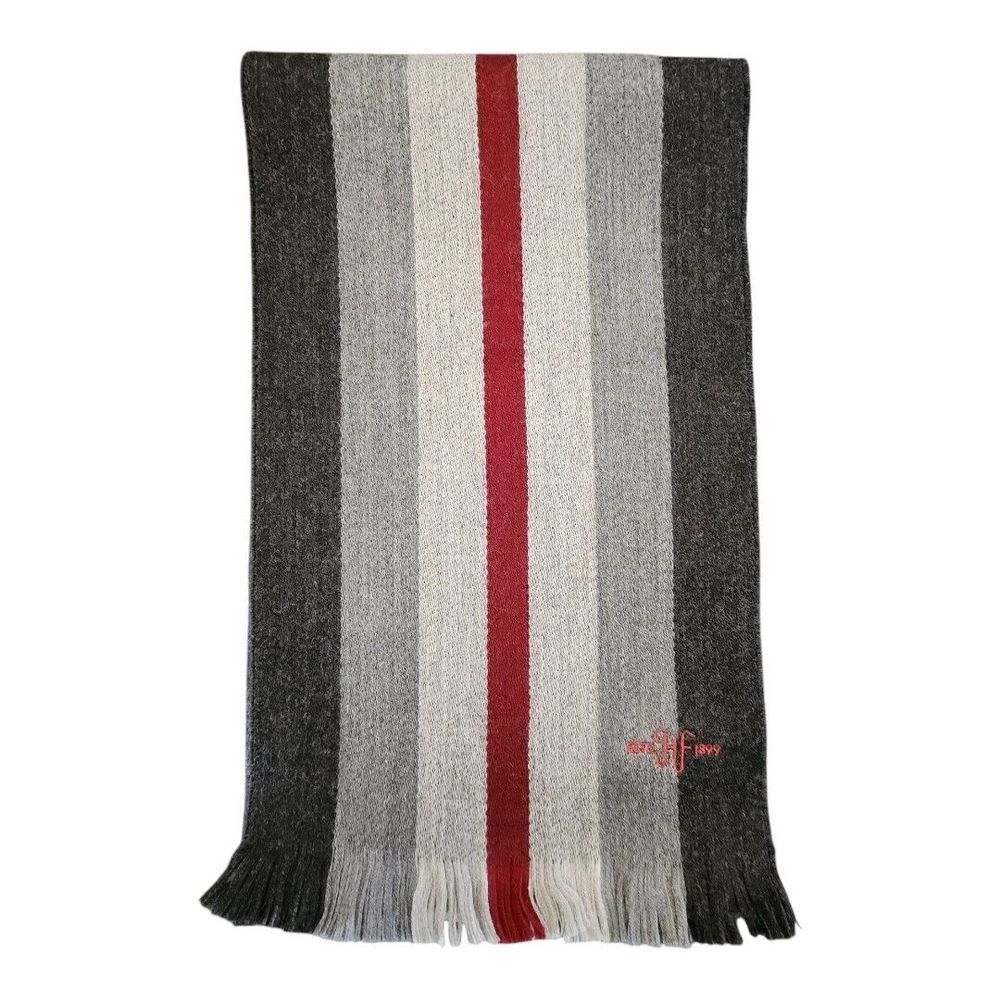 NWT HICKIE FREEMAN Grey Red Striped Scarf Merino Wool‎ Fringed Men's One Size